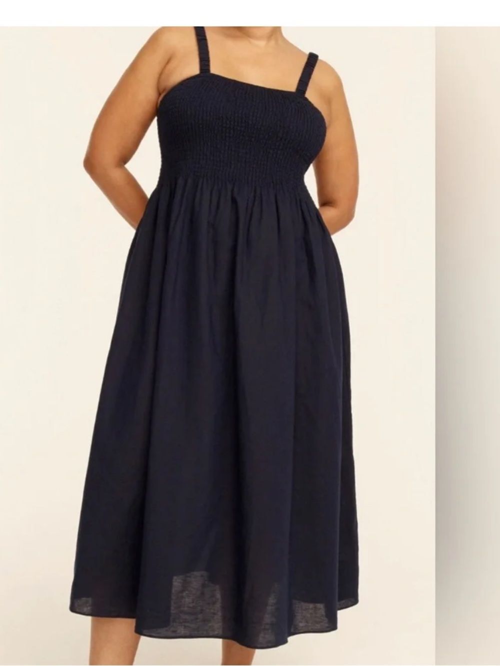 J. Crew Navy Blue Smocked beach dress in linen-cotton blend Size Large